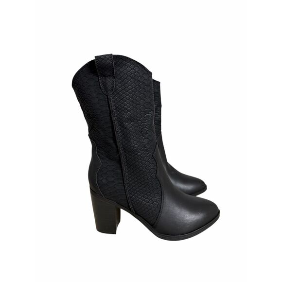 Mia Cindy Embossed Western Cowboy Boot in Black Python Size 8 NEW - Picture 2 of 7